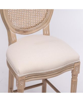 Streamdale French Country Wooden Barstools with Rattan Back & Upholstered Seat, Set of 2