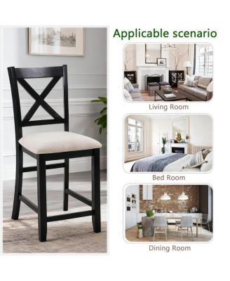 Streamdale Wooden Counter Height Dining Chairs Set of 4 with Padded Seat, Black & Beige