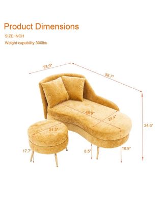 58" Indoor Chenille Chair with Left Armrest & Lumbar Pillow, Footstool Included