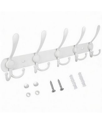 Premium Metal Wall-Mounted Coat Rack, 5 Tri-Hooks, Multiple Colors