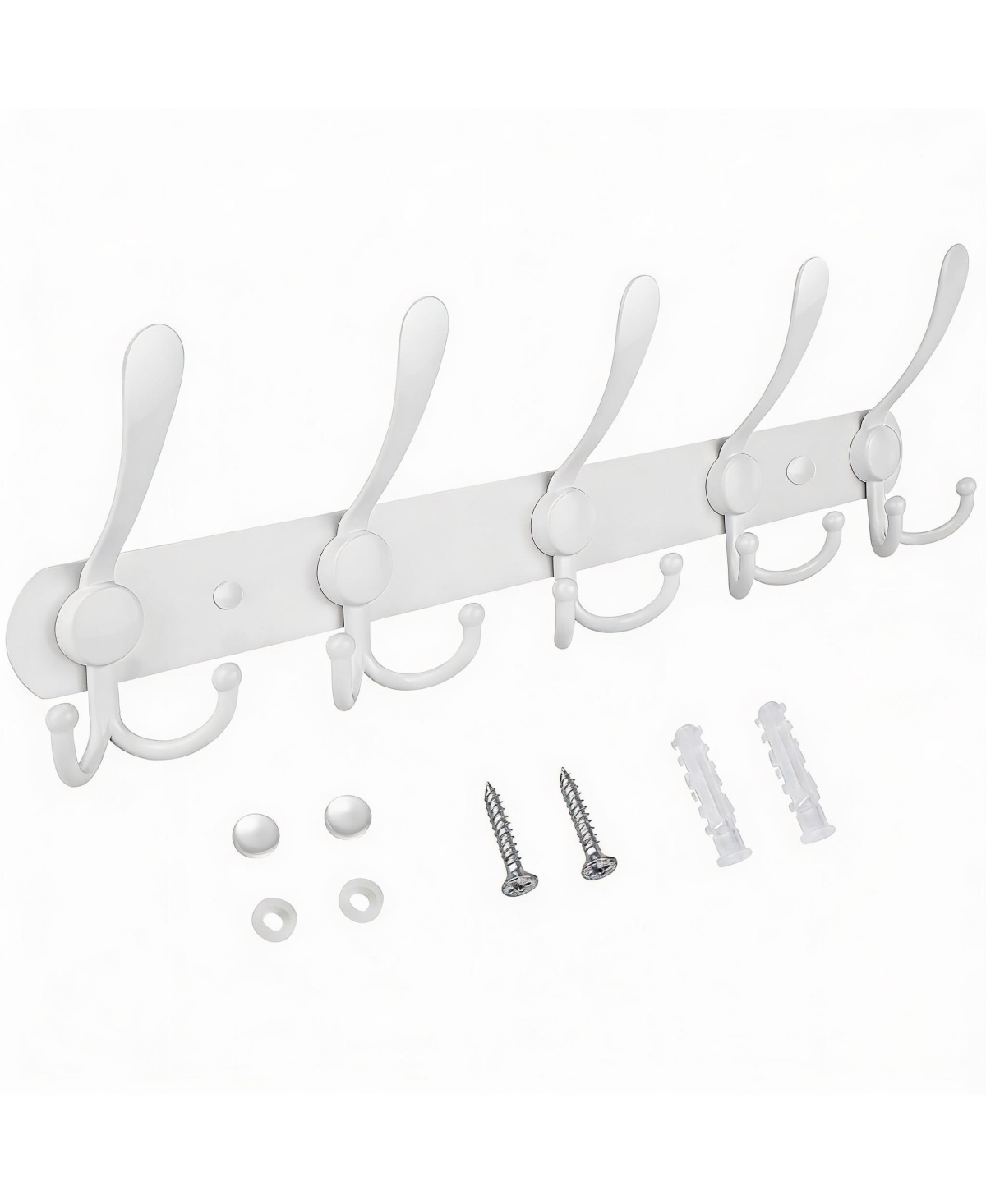 Yigii Premium Metal Wall-Mounted Coat Rack, 5 Tri-Hooks, Multiple Colors - White