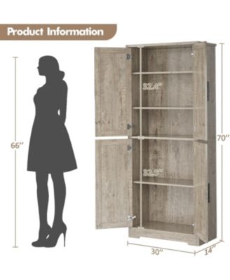 70" Tall Kitchen Pantry Cabinet with Doors and Adjustable Shelves, Freestanding Storage Cabinet, Grey