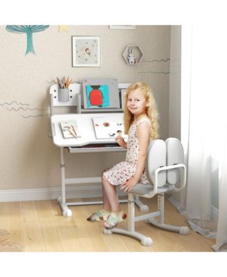 Height Adjustable Kids Desk and Chair Set w/ Reading Rack,