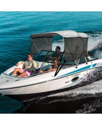 3 Bow Bimini Top Boat Cover, 600D Polyester Canopy with Mesh Sidewalls, 1" Aluminum Frame, Storage Boot, Light Grey