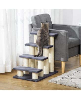 Gray 4-Step Stair Shaped Cat Tree for Indoor Cats & Dogs