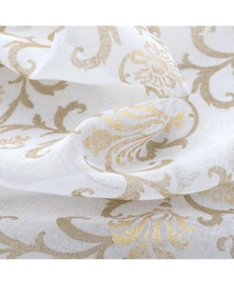 Crown Grommet Sheer Metallic Printed Doily Curtain Panel 54" x 84" Taupe