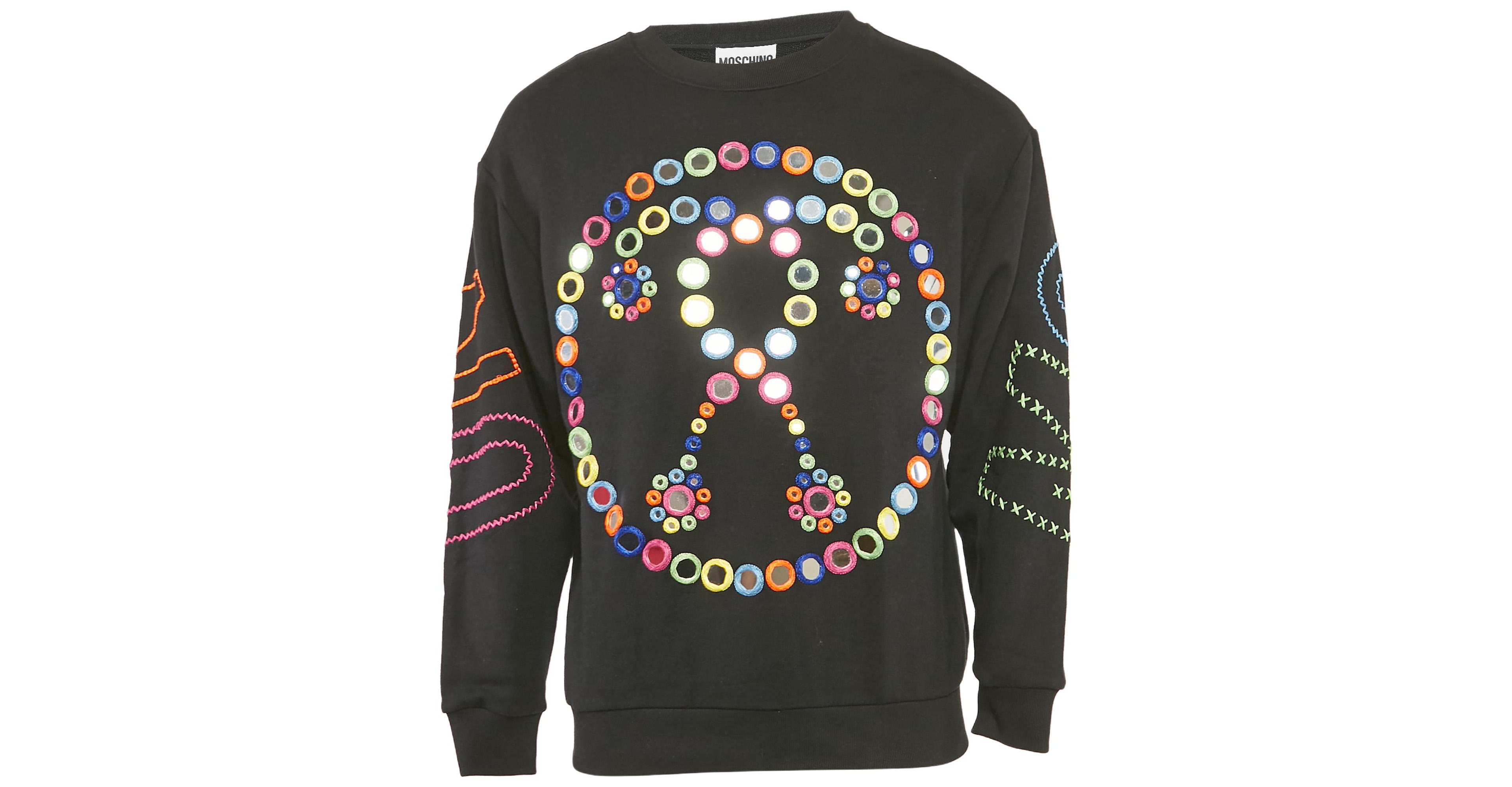Pre-Owned Moschino Men's Couture Black Mirror Embroidered Cotton Crew Neck Sweatshirt