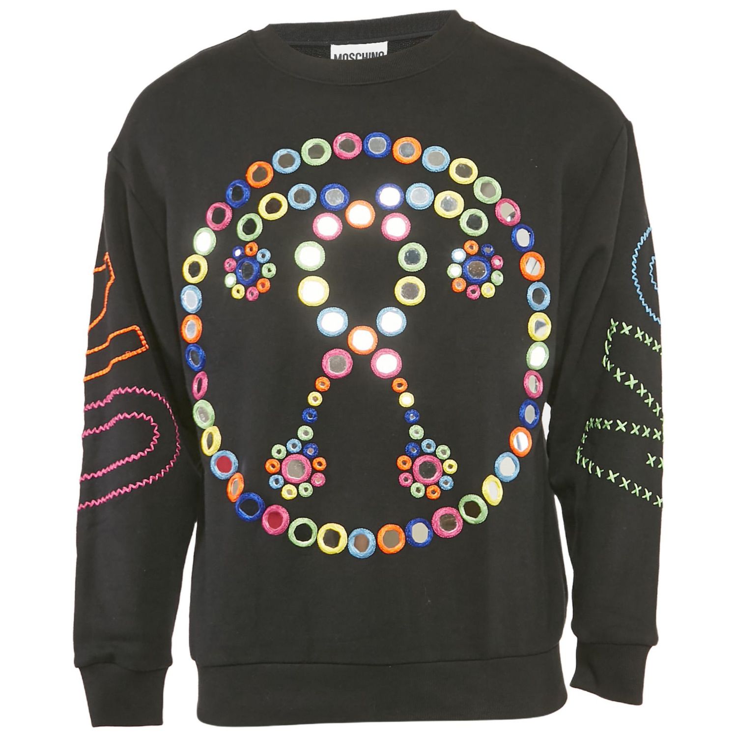 Men's Couture Black Mirror Embroidered Cotton Crew Neck Sweatshirt