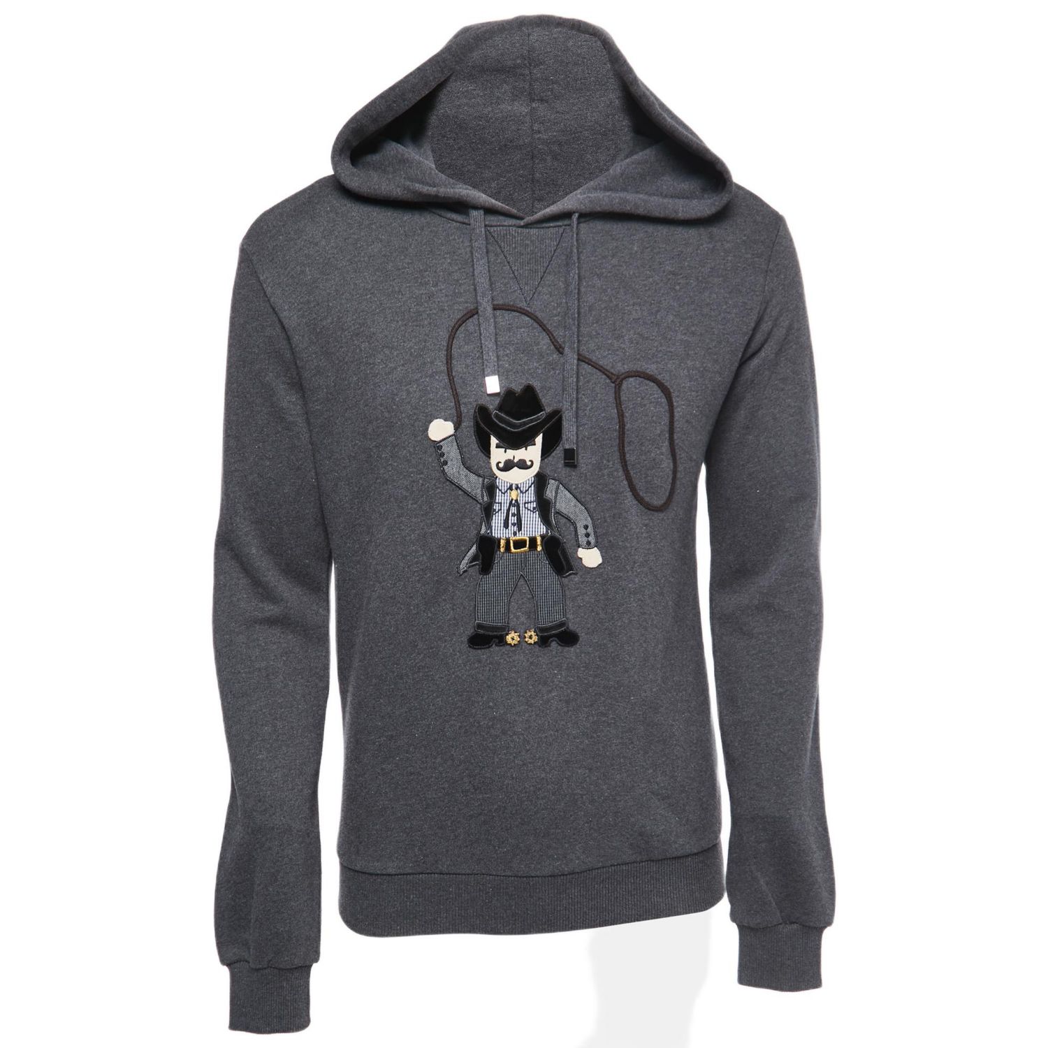 Men's Grey Cowboy Patch Cotton Hoodie