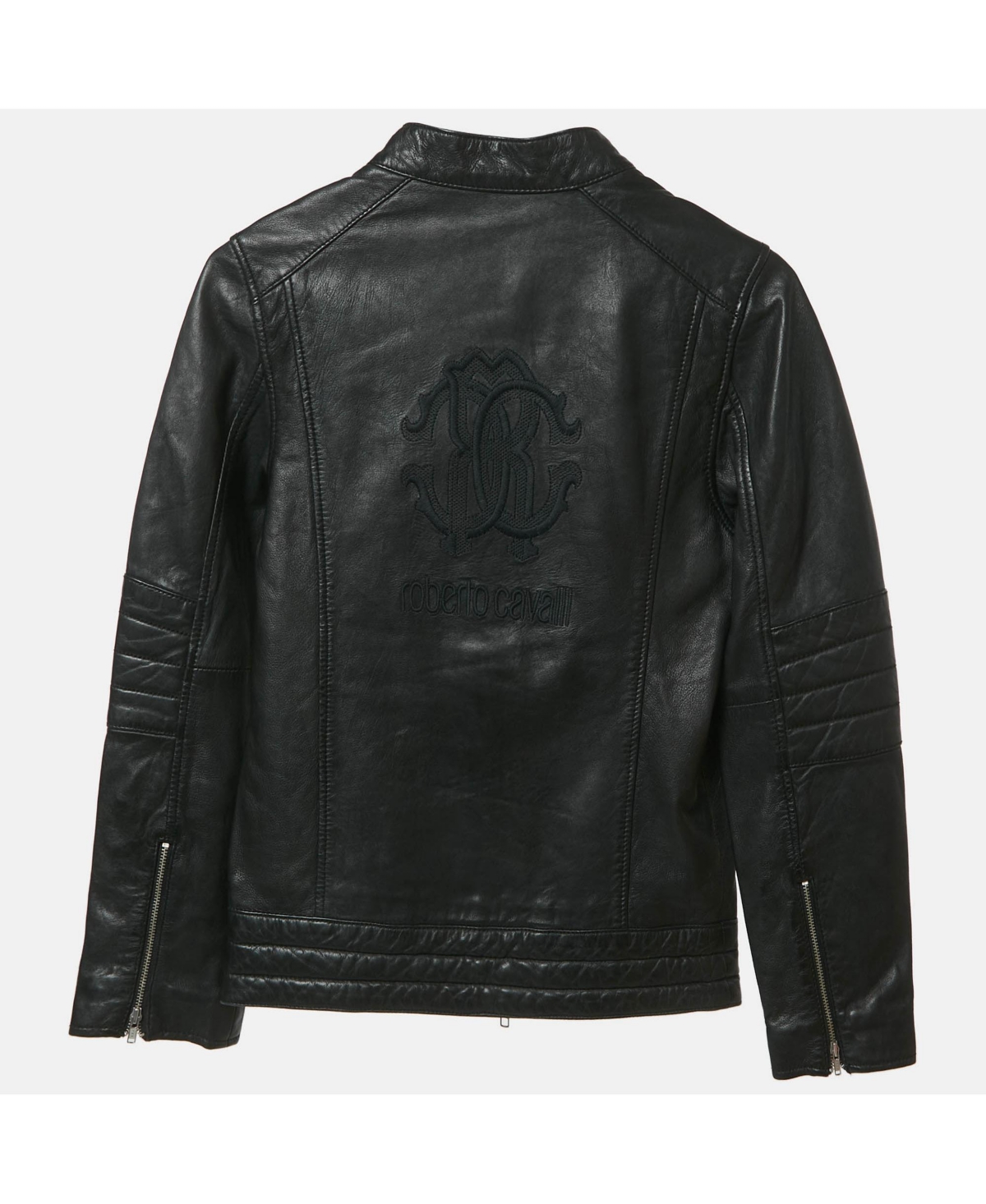 Pre-Owned Roberto Cavalli Men's Black Leather Zip Up