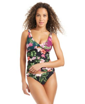 Women's Tropical Heat Twist Shirred Tankini Swim Top, Macy's Exclusive