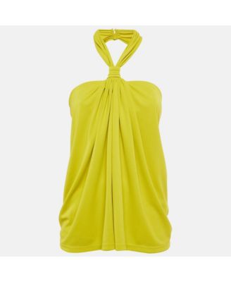 Women's Olive Green Jersey Halterneck Ruched Top