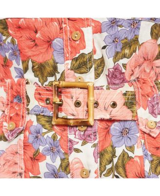 Women's Multicolor Floral Printed Linen Belted Jumpsuit