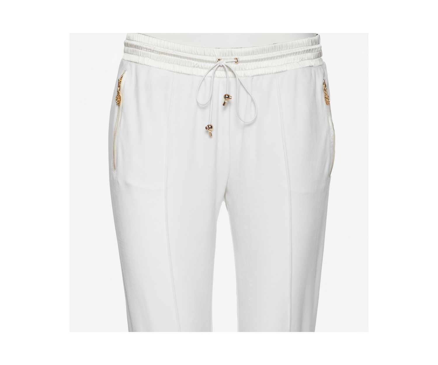 Women's White Cotton Rib Knit Detailed Cropped Joggers