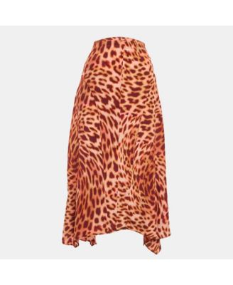 Women's Brown Leopard Print Silk Asymmetric Midi Skirt
