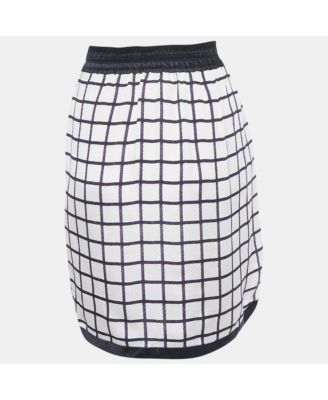 Women's Etoile White Windowpane Silk Skirt