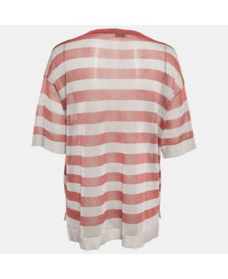Women's Red/grey Striped Lurex Knit Oversized T-Shirt