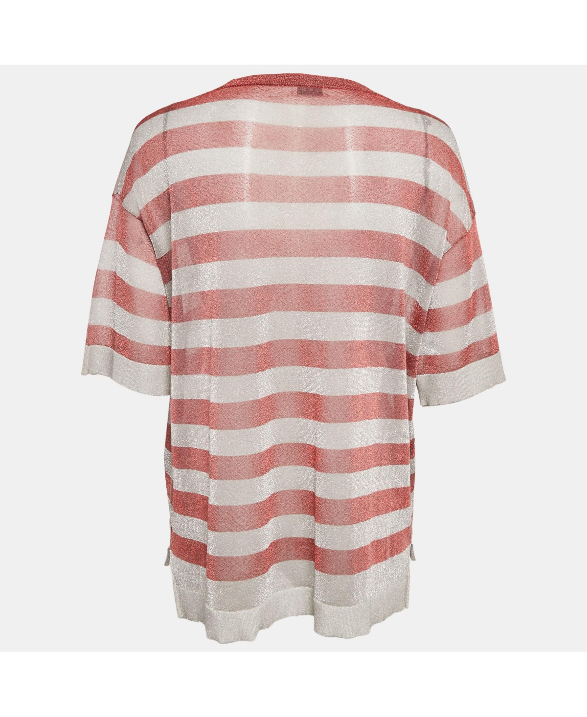 Pre-Owned Dries Van Noten Women's Red/grey Striped Lurex Knit Oversized T-Shirt