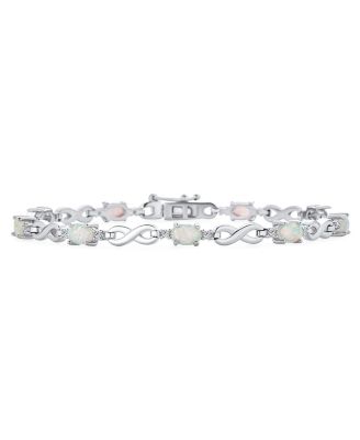 White Created Opal & CZ Forever Infinity Tennis Bracelet .925 Sterling Silver 7.5 Inch