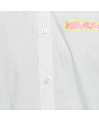 Men's White Cotton Logo Printed Shirt