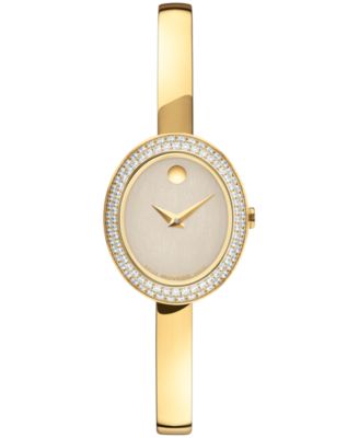 Women's Museum Bangle Oval Lab Grown Diamond Swiss Quartz Light Yellow PVD Steel Watch, 22 x 26mm