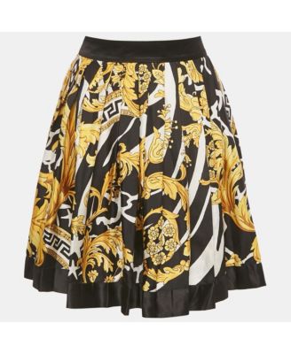 Women's Black/yellow Barocco Print Pleated Mini Skirt