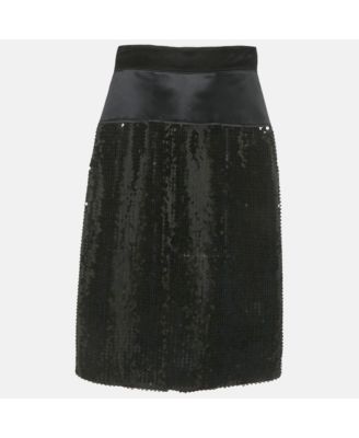 Women's Black Sequin & Satin Pencil Skirt