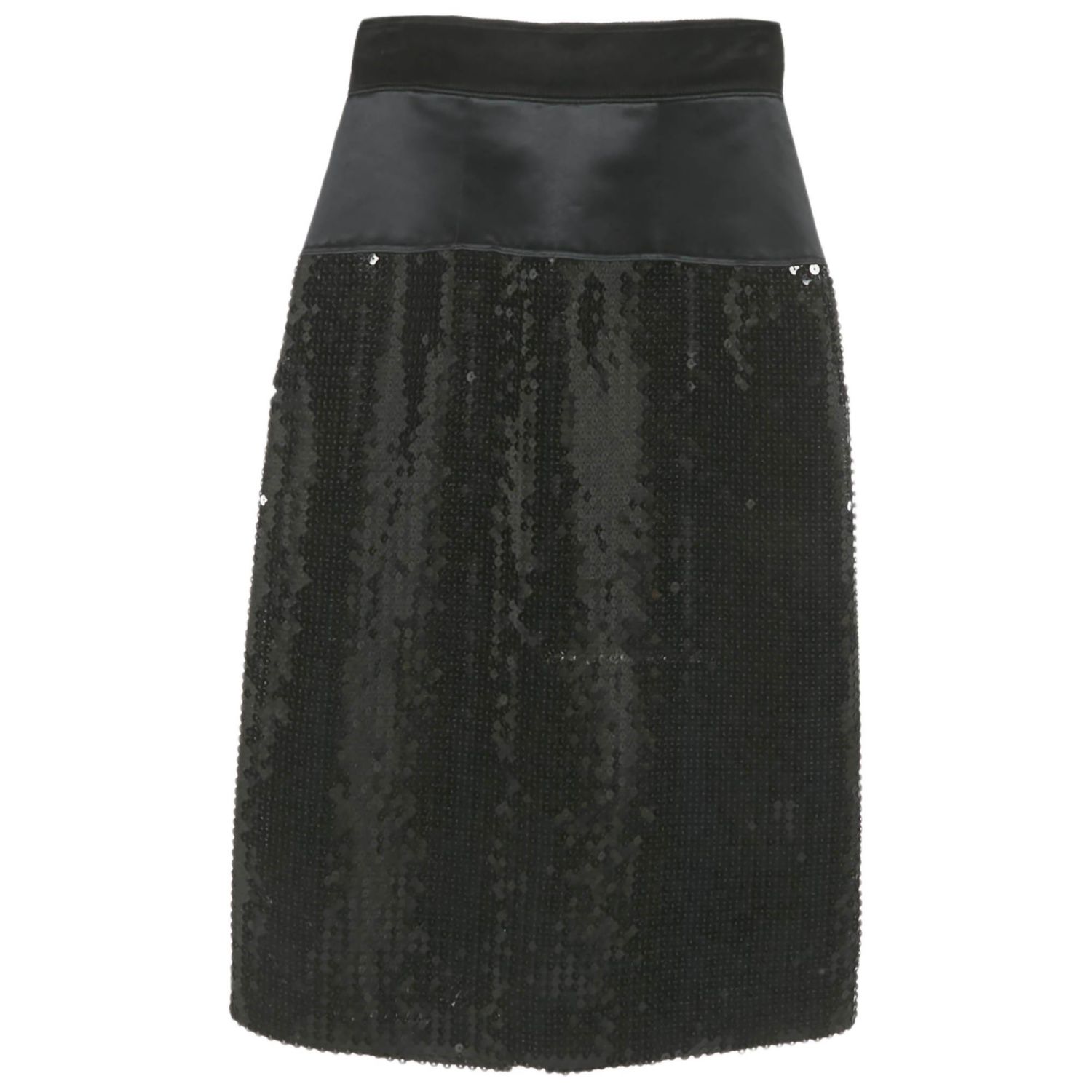 Women's Black Sequin & Satin Pencil Skirt