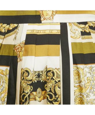 Women's Yellow/black Barocco Print Silk Pleated Mini Skirt