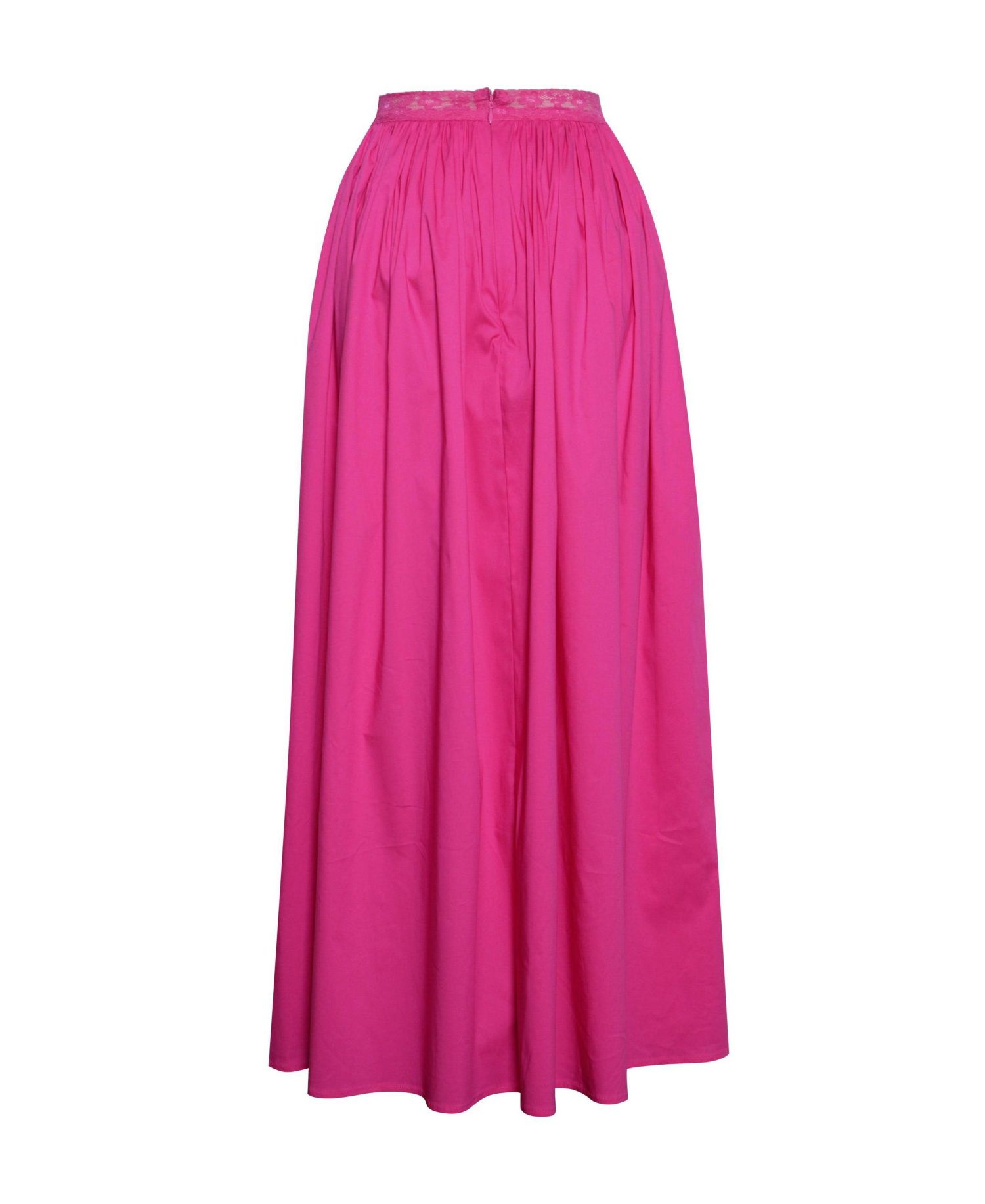 Women's Martha Fuchsia Cotton Poplin Maxi Skirt With Lace Trim