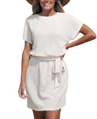 Women's Barefoot Walk White Cover-Up Mini Beach Dress