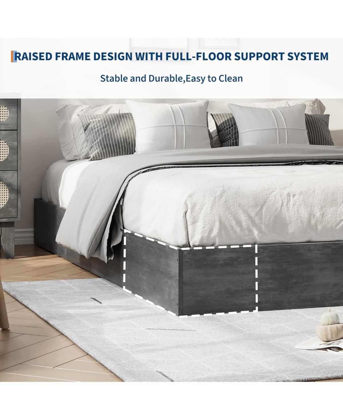 gaomon Wood Platform Bed with Sturdy Wooden Slats, Floor-Standing Frame, Modern Minimalist Design Space-Saving No Box Spring Needed