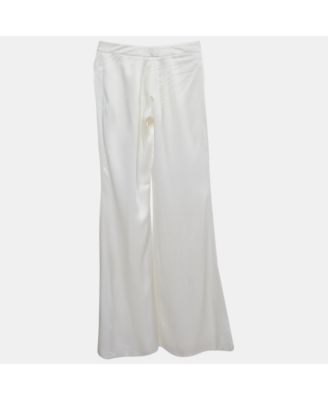 Women's White Satin Flared High Rise Trousers