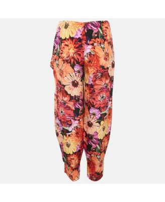 Women's Floral Print Silk Tie-Up Trousers