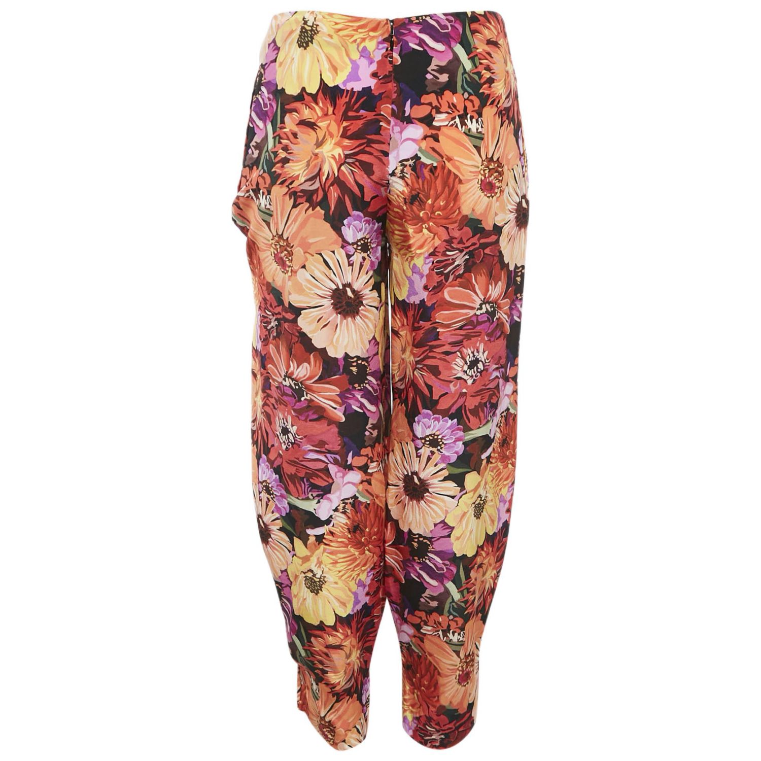 Women's Floral Print Silk Tie-Up Trousers