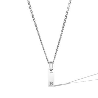 Men's Initial Tag Necklace - Silver with Micro Cuban Chain
