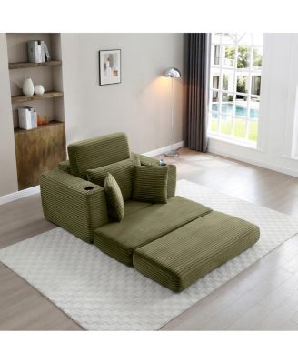 52.4" Boneless Chaise Lounge Indoor Oversized Cloud-Like Cozy Modular 3-in-1 Sofa Bed, Green