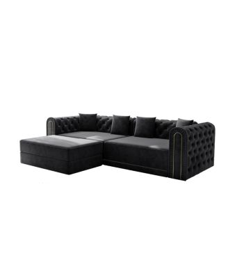 Elegant 3-in-1 Convertible Sleeper Sofa with Gold Trim, Black
