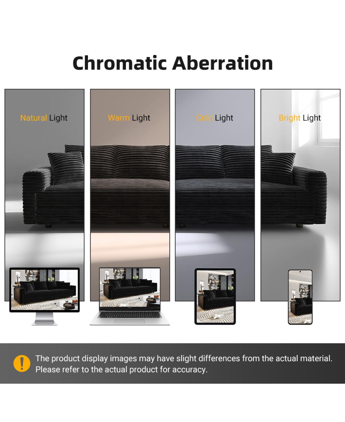 Streamdale Furniture Plush Corduroy 4-Seat Sofa, Modern Comfy Upholstered Cloud Couch