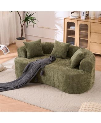 chenille self-inflating 2-seater sofa with deep cushions