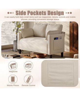 48" Corduroy Loveseat Couch with Cushions & Side Storage