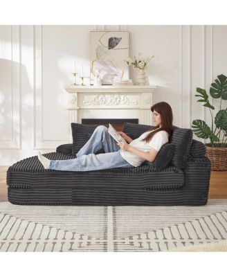 78.5-Inch Corduroy Semi-Circular 2-in-1 Sofa Bed with Neck Pillow & 5 Throw Pillows