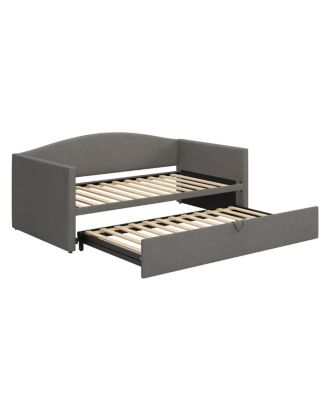 Streamdale Twin Size Daybed with Extended Pop Up Trundle, Velvet, Gray