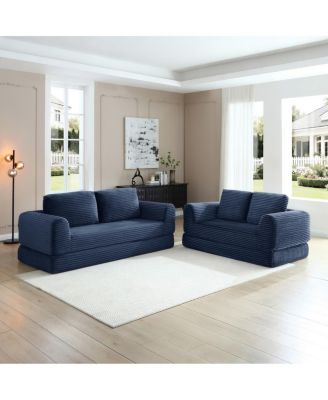 Streamdale 2-in-1 Folding Convertible Sofa Bed, Modern Corduroy Sleeper Couch with 2 Pillows, Blue