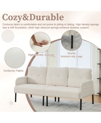 Streamdale Oversized Corduroy Loveseat Sofa with Metal Legs & Side Pockets