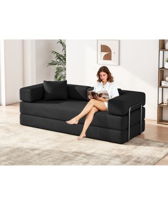 Folding Sofa Bed Convertible Corduroy Couch King Size Floor Sleeper 4-in-1