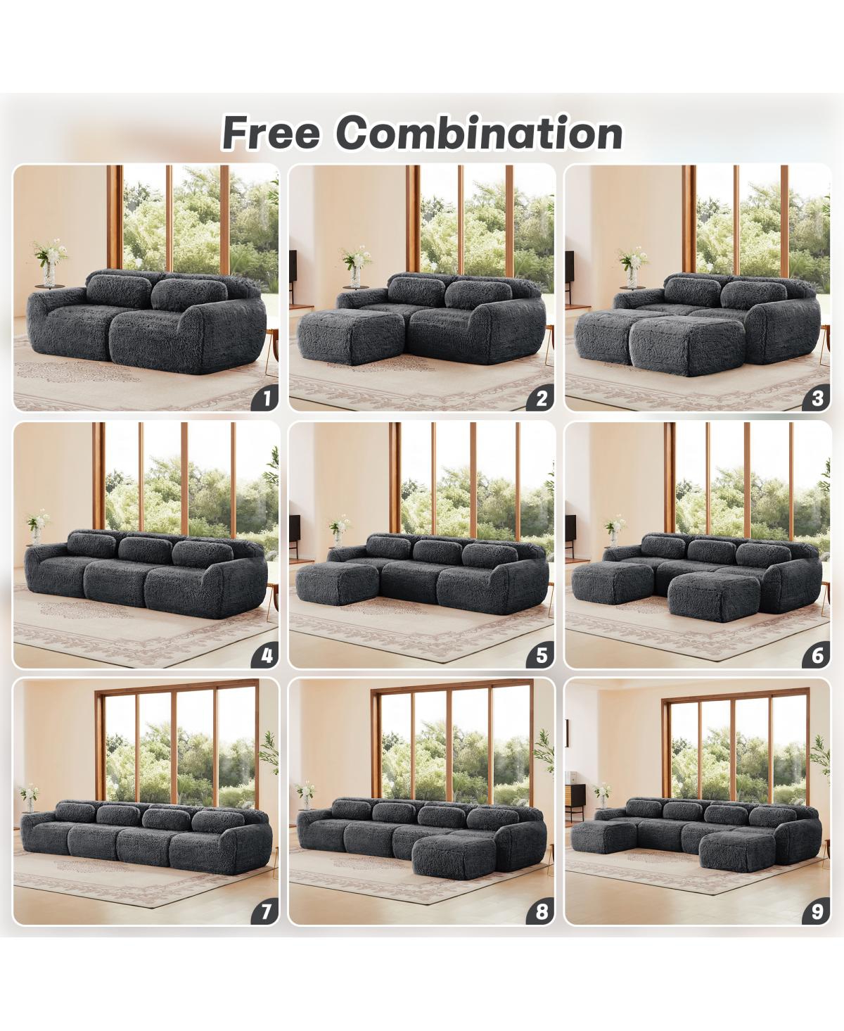 Streamdale L-shaped Plush Modular Sectional Sofa, Dark Gray