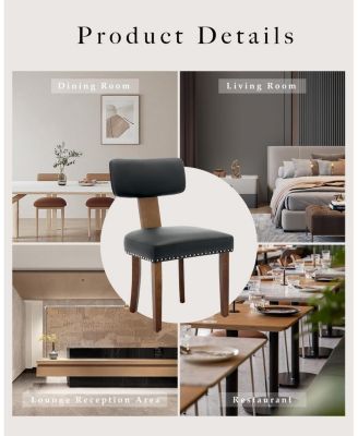 Mid Century Modern Dining Chairs Set of 2,PU Leather Upholstered Accent Curved Backrest Kitchen Chairs with Hardwood Frame for Farmhouse