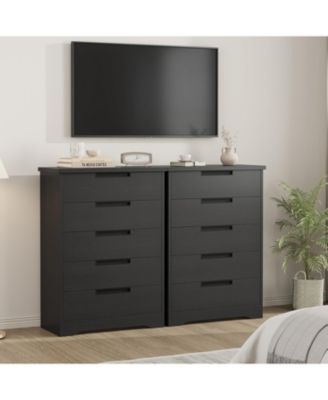 5-Drawer Dresser for Bedroom, Wooden Chest of Drawers with Embedded Handles for Living Room, Black