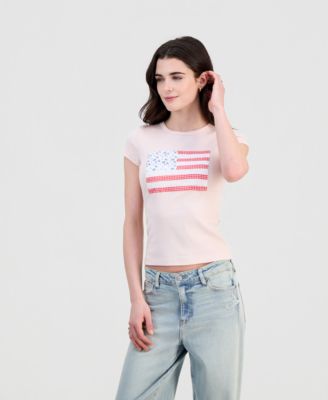 Juniors' Patchwork Flag Short-Sleeve T-Shirt